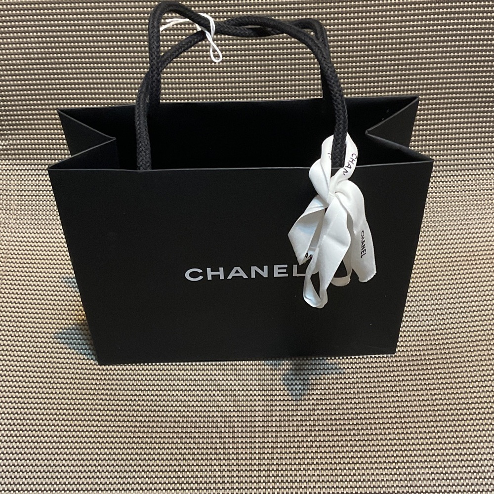 Chanel Black Gift Bag with White Ribbon